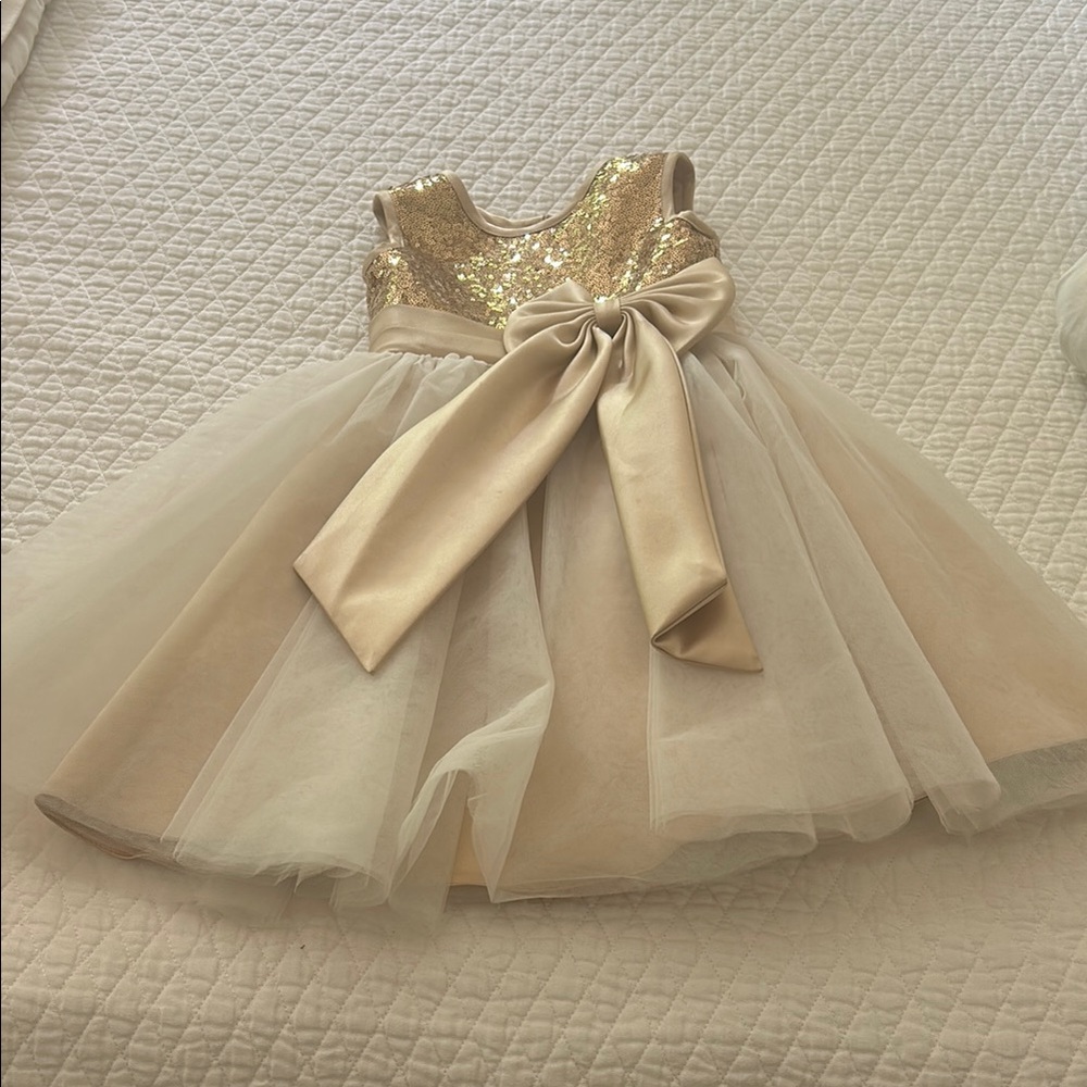 Elegant Gold Sequin Kids Formal Dress